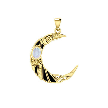 The Celtic Moon Raven 14K Yellow Gold Pendant with Gemstone GPD5262 - Jewelry